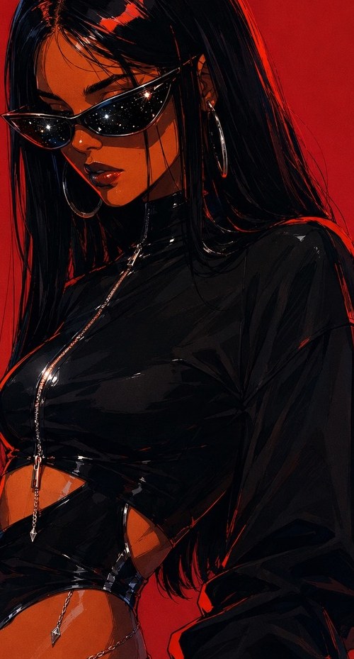 Juliet in galaxy-lens sunglasses and a black jacket
