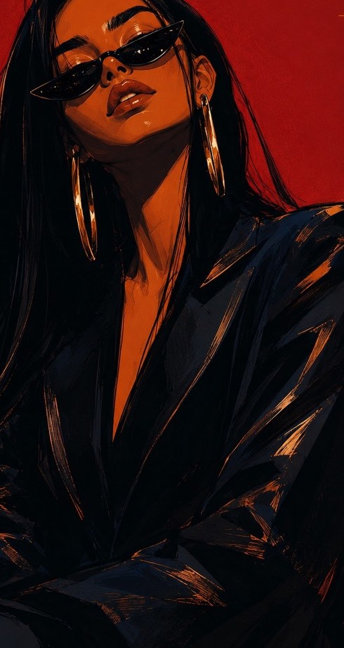 Juliet, the MAROATA muse, in black cat-eye sunglasses and gold hoops